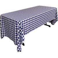 TCcheck60x120-RoyalK50 Polyester Gingham Checkered Rectangular Tablecloth, White & Royal Blue - 60 x 120 in.