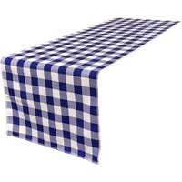 TCcheck14x108-RoyalK50 Polyester Gingham Checkered Table Runner - White & Royal Blue - 14 x 108 in.