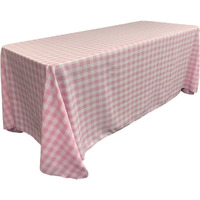 TCcheck90x132-PinkK37 Polyester Gingham Checkered Rectangular Tablecloth, White & Pink - 90 x 132 in.