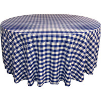 TCcheck108R-RoyalK50 Polyester Gingham Checkered Tablecloth, White & Royal Blue - 108 in. Round