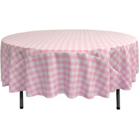TCcheck90R-PinkK37 Polyester Gingham Checkered Tablecloth - White & Pink - 90 in. Round