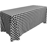 TCcheck90x132-BlackK24 Polyester Gingham Checkered Rectangular Tablecloth - White & Black - 90 x 132 in.