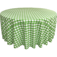 TCcheck132R-LimeK84 Polyester Gingham Checkered Tablecloth - White & Lime - 132 in. Round