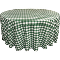TCcheck132R-HunterGreenK20 Polyester Gingham Checkered Tablecloth - White & Hunter Green - 132 in. Round