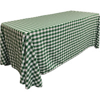 TCcheck90x156-HunterGreenK20 Polyester Gingham Checkered Rectangular Tablecloth - White & Hunter Green - 90 x 156 in.