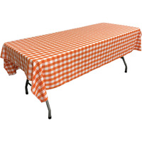 TCcheck60x90-OrangeK48 Polyester Gingham Checkered Rectangular Tablecloth, White & Orange - 60 x 90 in.