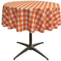 TCcheck58R-OrangeK48 Polyester Gingham Checkered Tablecloth, White & Orange - 58 in. Round