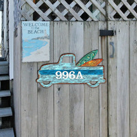 18 in. Surfer Truck Surfboards House Number Sign Decor