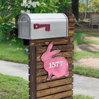 18 in. Pink Bunny Wooden Custom House Number Sign Decor