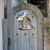18 in. Birds Lover Wooden House Number Sign Decor