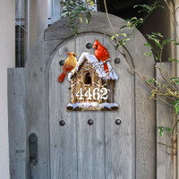 12 in. Birds Lover Wooden House Number Sign Decor