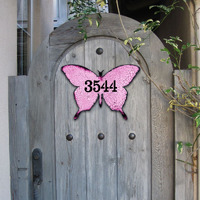 12 in. Butterfly Wooden Custom House Number Sign Decor