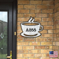 18 in. Tea Cup Wooden Custom House Number Sign Decor