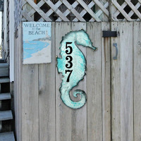 12 in. Seahorse Coastal Wooden House Number Sign Decor
