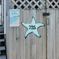 18 in. Starfish Coastal Wooden House Number Sign Decor