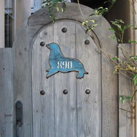 18 in. Seal Coastal Wooden House Number Sign Decor