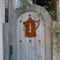 18 in. Coffee Pot Wooden Custom House Number Sign Decor