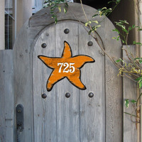 18 in. Orange Starfish Sports Car House Number Sign Decor