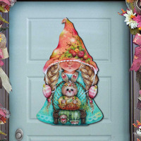24 x 18 in. Gnome Girl Bunny Easter Door Decor