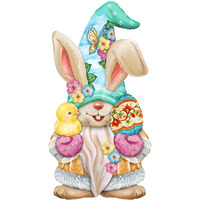 24 x 18 in. Easter Egg Bunny Gnome with Chick Wooden Door Hanger Wall Easter Spring Decor