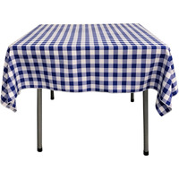 TCcheck58x58-RoyalK50 Polyester Gingham Checkered Square Tablecloth - White & Royal Blue - 58 x 58 in.