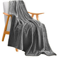 SOGA Grey Throw Blanket Warm Cozy Striped Pattern Thin Flannel Coverlet Fleece Bed Sofa Comforter