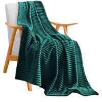 SOGA Dark GreenThrow Blanket Warm Cozy Striped Pattern Thin Flannel Coverlet Fleece Bed Sofa Comforter