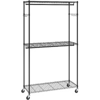 VEVOR Heavy Duty Clothes Rack, Rolling Clothing Garment Rack with 3 Storage Tiers, 2 Rods and 2 Pairs Side Hooks, Adjustable Height Clothing Rack Closet for Hanging Clothes, 400 Lbs Load Capacity
