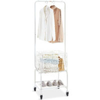 VEVOR Metal Rolling Laundry Basket with Hanging Garment Rack, Height Adjustment Laundry Hamper Cart with Basket Load and Shelf Load, Storage Organizer with Heavy Duty Lockable Wheels