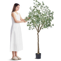 VEVOR Artificial Eucalyptus Tree, 6 FT Tall Faux Plant, Secure PE Material & Anti-Tip Tilt Protection Low-Maintenance Plant, Lifelike Green Fake Potted Tree for Home Office Decor Indoor Outdoor