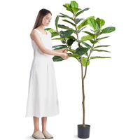 VEVOR Artificial Fiddle Leaf Fig Tree, 6 FT, Secure PE Material & Anti-Tip Tilt Protection Low-Maintenance Faux Plant, Lifelike Green Fake Potted Tree for Home Office Warehouse Decor Indoor Outdoor