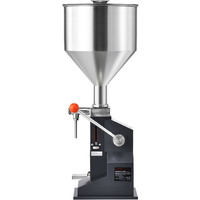 VEVOR Manual Paste Liquid Filling Machine, 5-50ml Bottle Filler, Adjustable Bottle Filling Machine, Stainless Steel Liquid Filler with Hopper for Milk Water Juice Essential Oil Shampoo Cosmetic Honey