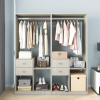 Wooden Closet System with 4 Drawers Storage Cabinet 2 Hanging Rails and Shelves Clothes Built-in Garment Rack Walk-in Closet Organizer for Bedroom White 63"W x 15.7"D x 70.8"H