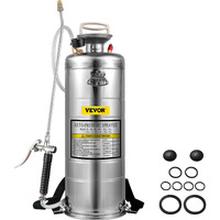 VEVOR 3.5Gal Stainless Steel Sprayer,l Set with 20" Wand& Handle& 3FT Reinforced Hose, Hand Pump Sprayer with Pressure Gauge&Safety Valve, Adjustable Nozzle Suitable for Gardening& Sanitizing