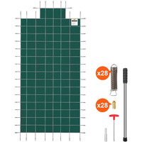 VEVOR Pool Safety Cover Fits 16x32ft Rectangle Inground Safety Pool Cover Green Mesh with 4x8ft Center End Steps Solid Pool Safety Cover for Swimming Pool Winter Safety Cover