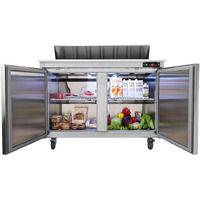 VEVOR Commercial Refrigerator, 48" Sandwich & Salad Prep Table, 12.85 Cu. Ft Thick Stainless Steel Refrigerated Food Prep Station with 12 Pans Cutting Board, 2 Door Fridge for Restaurant, Bar, Shop