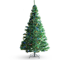 VEVOR Christmas Tree, 7.5ft Prelit Artificial Xmas Tree, Full Holiday Decor Tree with 550 Multi-Color LED Lights, 1346 Branch Tips, Metal Base for Home Party Office Decoration