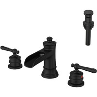 Waterfall Bathroom Sink Faucet 3 Hole Dual Handle 8 Inch Bath Faucet with Plastic Perforated Drainer