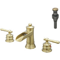Waterfall Bathroom Sink Faucet 3 Hole Dual Handle 8 Inch Bath Faucet with Plastic Perforated Drainer