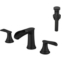 The new model is beautiful and practical Waterfall Bathroom Sink Faucet 3 Hole Dual Handle 8 Inch Bath Faucet with Plastic Perforated Drainer