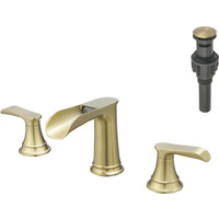 The new model is beautiful and practical Waterfall Bathroom Sink Faucet 3 Hole Dual Handle 8 Inch Bath Faucet with Plastic Perforated Drainer