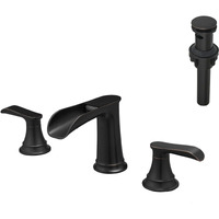 The new model is beautiful and practical Waterfall Bathroom Sink Faucet 3 Hole Dual Handle 8 Inch Bath Faucet with Plastic Perforated Drainer