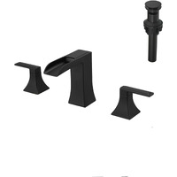 New Waterfall Bathroom Sink Faucet 3 Hole Dual Handle 8 Inch Bath Faucet with Plastic Perforated Drainer