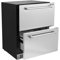 VEVOR 24" Undercounter Refrigerator, 2 Drawer Built-in Beverage Refrigerator with Touch Panel, 5.12 Cu.ft. Capacity, Waterproof Indoor and Outdoor Under Counter Fridge for Home and Commercial Use