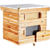 VEVOR Bee Hive 20 Frame Bee Hives Starter Kit, Beeswax Coated Cedar Wood, 1 Deep + 1 Medium Bee Boxes Langstroth Beehive Kit, Transparent Acrylic Windows with Foundations for Beginners Pro Beekeepers