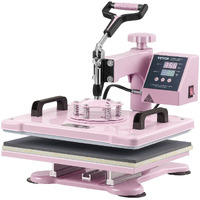 Heat Press Machine 12x15 in 5 in 1 with 30oz Tumbler Press T-Shirts Pink