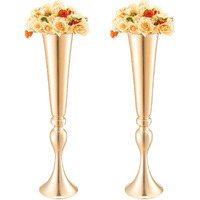 VEVOR 2PCS 56cm/22.05' Tall Wedding Flower Vase Metal Gold Trumpet for Tables