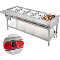VEVOR Commercial Electric Food Warmer 5 Pot Steam Table Food Warmer 18 Quart/Pan with Lids with 7 Inch Cutting Board Food Grade Stainless Steel Steam Table Serving Counter 220V 3750W for Restaurant