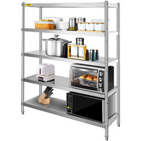 VEVOR Stainless Steel Shelving 60x18.5 Inch 5 Tier Adjustable Shelf Storage Unit Stainless Steel Heavy Duty Shelving for Kitchen Commercial Office Garage Storage 330lb Per Shelf