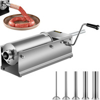 VEVOR Horizontal Sausage Stuffer 5L/11Lbs Manual Sausage Maker With 5 Filling Nozzles Sausage Stuffing Machine For Home & Commercial Use Stainless Steel